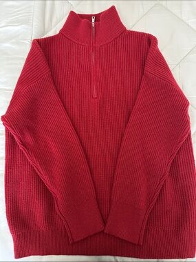 Red Half-Zip Ribbed Sweater - Women